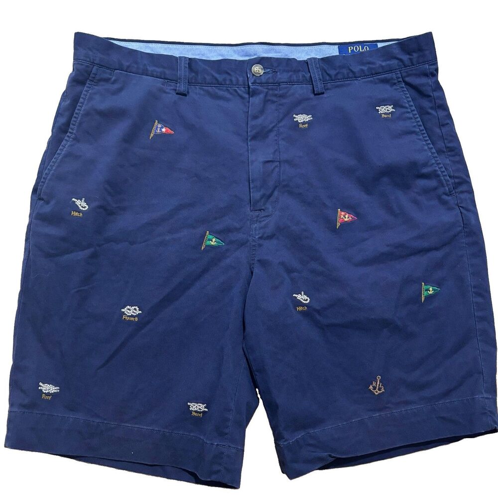 Polo Ralph Lauren Shorts Sz 35 Sailing Knots Flags Nautical Stretch Classic Fit